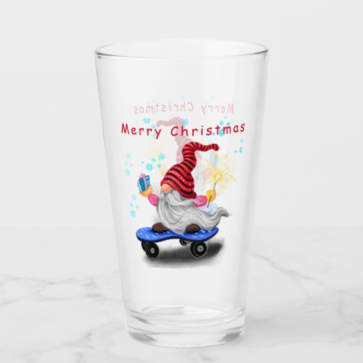 Weihnachtsgläser Skater Gnome mit Geschenken Glas (Vorderseite)
