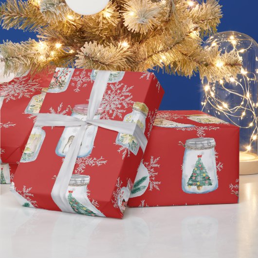 Weihnachtsgläser und Schneeflocken Rot Geschenkpapier (Feiertage)