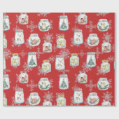 Weihnachtsgläser und Schneeflocken Rot Geschenkpapier (Flach)