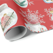 Weihnachtsgläser und Schneeflocken Rot Geschenkpapier (Rolleneckpunkt)
