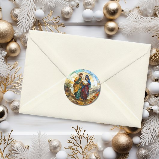 Weihnachtsglasfenster-Familie Runder Aufkleber