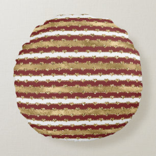 Weihnachtsglitter Gold Rot Herzen Streifen Rundes Kissen