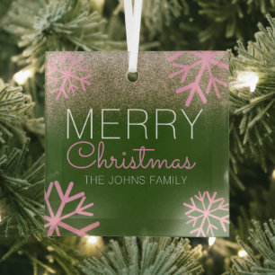 Weihnachtsglitter Rosa Schneeflocken Glasanhänger Ornament Aus Glas