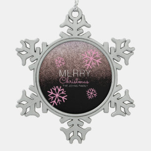 Weihnachtsglitter Rosa Schneeflocken  Zinn-Ornament