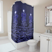 Weihnachtsglitzbäume Navy Blau Falsche Schleife Duschvorhang (Beispiel)