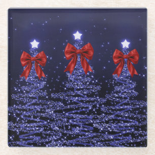 Weihnachtsglitzbäume Navy Blau mit falscher roter  Glasuntersetzer