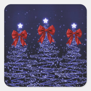 Weihnachtsglitzbäume Navy Blau mit falscher roter  Quadratischer Aufkleber