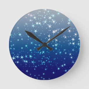 Weihnachtsglitzer Sterne Blauer Himmel Runde Wanduhr