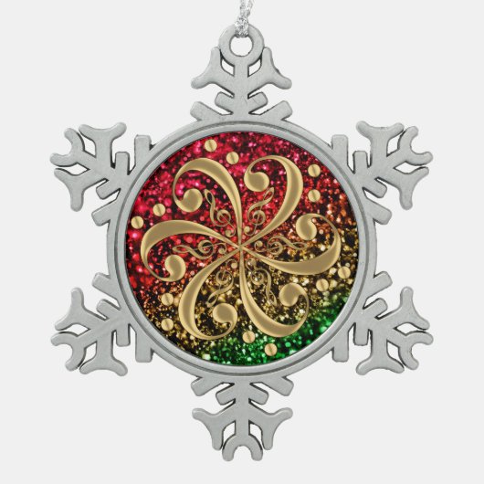 WeihnachtsGlitzermusikalische Schneeflocken Zinn-Ornament (Vorderseite)