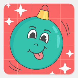 Weihnachtsglobus Gesicht lächeln happy Retro-Carto Quadratischer Aufkleber
