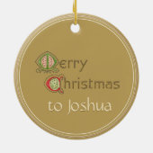 Weihnachtsglocke (Evergreen) Goldname Keramik Ornament (Hinten)