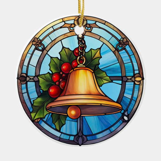 Weihnachtsglocke im Buntglasstil Keramik Ornament (Vorne)