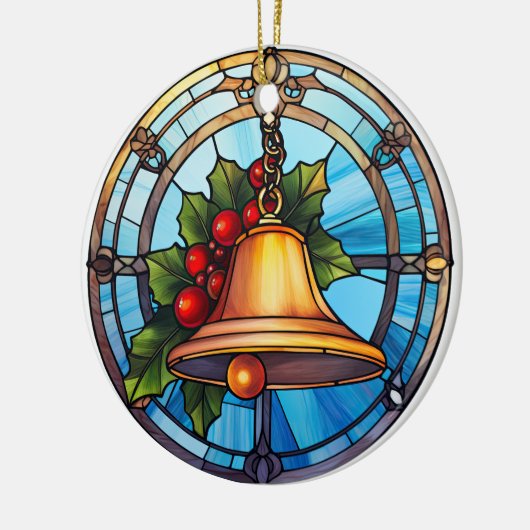 Weihnachtsglocke im Buntglasstil Keramik Ornament (Links)