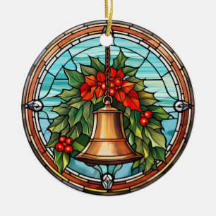 Weihnachtsglocke im Buntglasstil Keramik Ornament