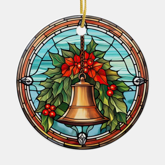 Weihnachtsglocke im Buntglasstil Keramik Ornament (Vorne)