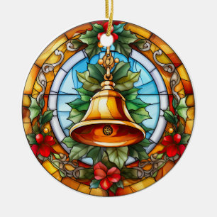 Weihnachtsglocke im Buntglasstil Keramik Ornament