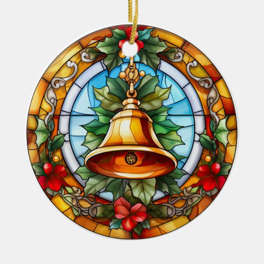 Weihnachtsglocke im Buntglasstil Keramik Ornament (Vorne)