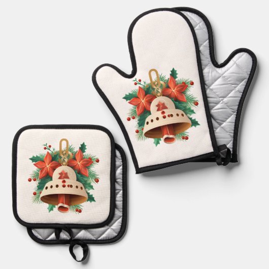 Weihnachtsglocke Ofenhandschuh & Topflappen-Set (Vorderseite/Rückseite)