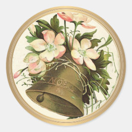 Weihnachtsglocke (Pink Floral) Metallic Gold Runder Aufkleber