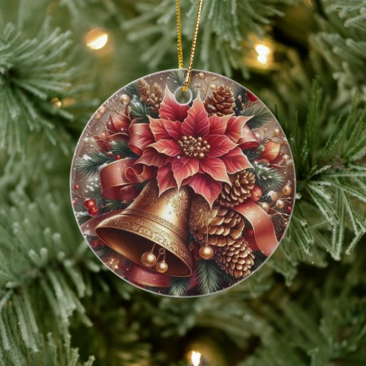 Weihnachtsglocke & Poinsettia Keramik Ornament (Baum)