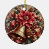 Weihnachtsglocke & Poinsettia Keramik Ornament (Vorne)