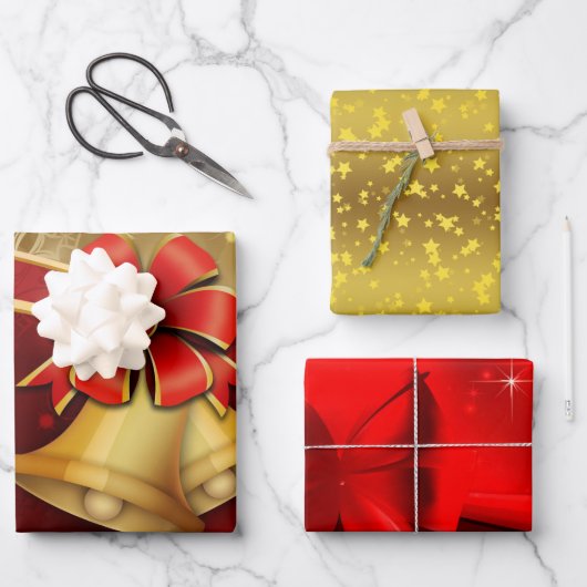 Weihnachtsglocke und Bow Wrapping Paper Sheets Geschenkpapier Set (Vorderseite)