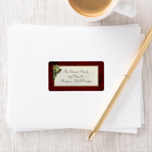 Weihnachtsglocke und Holly Vintage Adressaufkleber (Insitu)