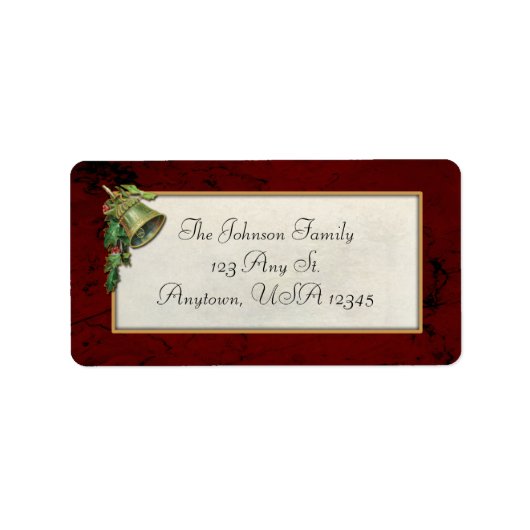 Weihnachtsglocke und Holly Vintage Adressaufkleber (Vorne)