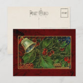 Weihnachtsglocke und Holly Vintage Feiertagspostkarte (Vorne/Hinten)