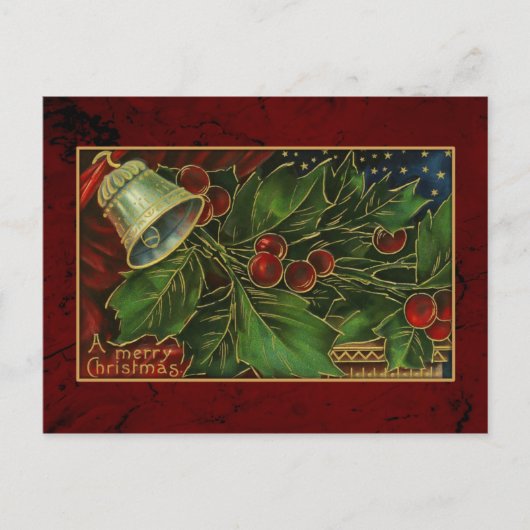 Weihnachtsglocke und Holly Vintage Feiertagspostkarte (Vorderseite)