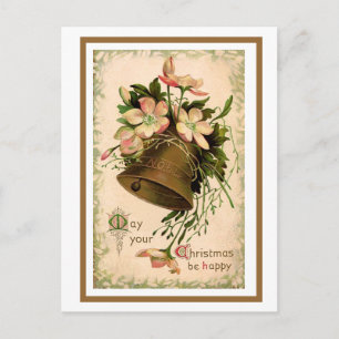 Weihnachtsglocke und Wilde Rosen, Vintage Postkarte