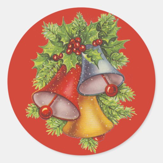 Weihnachtsglocken auf Blue Classic Round Sticker (Vorderseite)