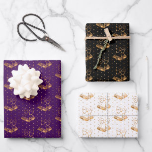 Weihnachtsglocken auf Lila, schwarz und weiß Geschenkpapier Set