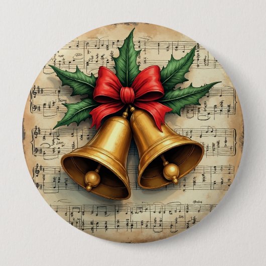 Weihnachtsglocken auf Notenpapier, Button (Vorderseite)