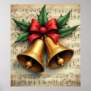 Weihnachtsglocken auf Notenpapier, Poster