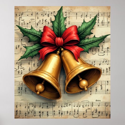 Weihnachtsglocken auf Notenpapier, Poster (Vorne)