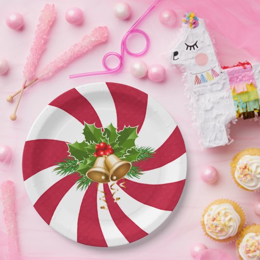 Weihnachtsglocken auf Peppermint Candy Pappteller (Party)