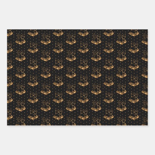 Weihnachtsglocken auf Rot, Schwarz und Weiß Geschenkpapier Set (Vorderseite 2)