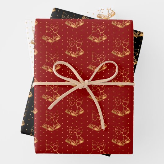 Weihnachtsglocken auf Rot, Schwarz und Weiß Geschenkpapier Set (Beispiel)
