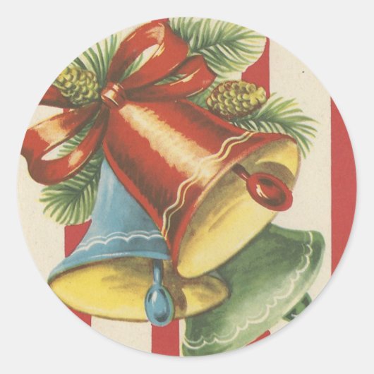 Weihnachtsglocken auf rot-weißem Streifen Runder Aufkleber (Vorderseite)