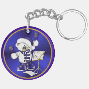 Weihnachtsglocken Bären Blue & Gold Akryllische Sc Schlüsselanhänger
