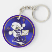 Weihnachtsglocken Bären Blue & Gold Akryllische Sc Schlüsselanhänger (Rückseite)