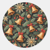 Weihnachtsglocken, Dekoratives Muster. Runder Aufkleber (Vorderseite)