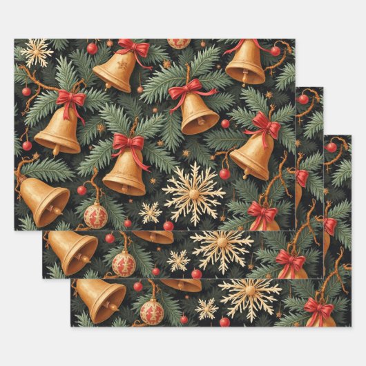 Weihnachtsglocken, Dekoratives Weihnachtsmuster, Geschenkpapier Set (Set)