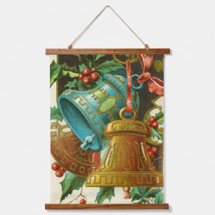 Weihnachtsglocken, festliche Vintage-Grußkarte Wandteppich Mit Holzrahmen