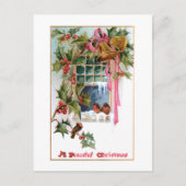 Weihnachtsglocken, Graubündel, Holly & Birnen am F Postkarte (Vorderseite)