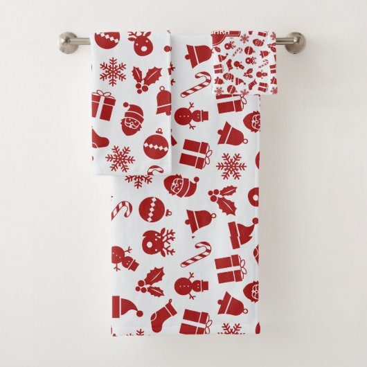 Weihnachtsglocken Gray Red Minimal Muster Badhandtuch Set (Insitu)
