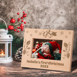 Weihnachtsglocken Holly Verlasst Schneeflocken Cus Geätzte Rahmen