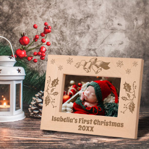 Weihnachtsglocken Holly Verlasst Schneeflocken Cus Geätzte Rahmen