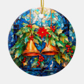Weihnachtsglocken im Glass und Poinsettia Keramik Ornament (Vorne)